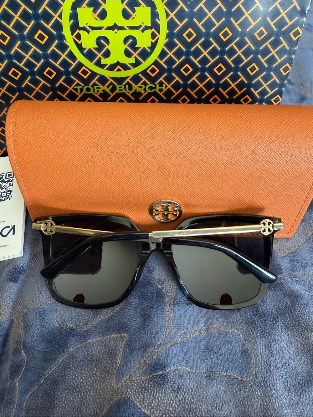 Tory Burch Black Sunglasses with Orange Case and Branded Bag